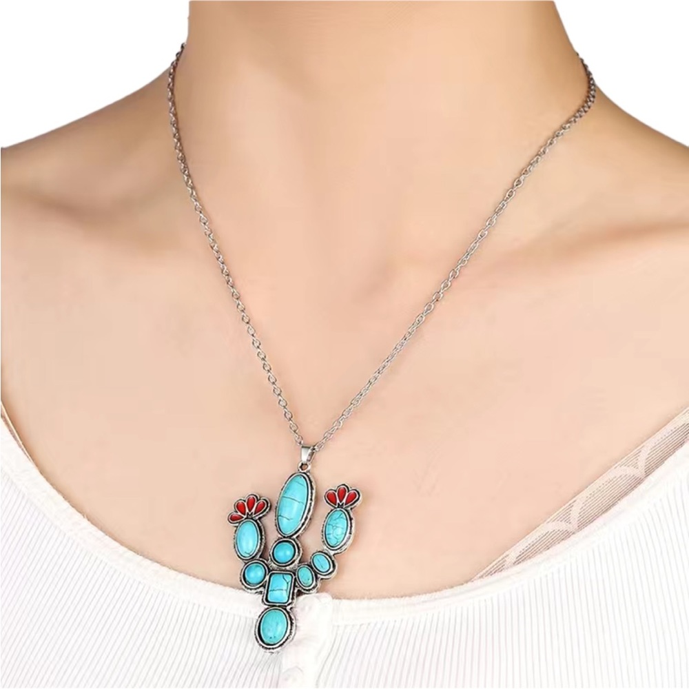 Blooming Saguaro Cactus Pendant Silver Necklace